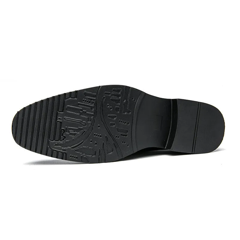 Retro Metal Buckle Leather Splicing Synthetic Suede Wearable Business Casual Men Dress Shoes