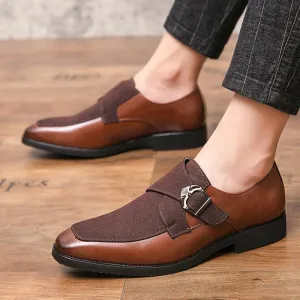 Retro Metal Buckle Leather Splicing Synthetic Suede Wearable Business Casual Men Dress Shoes