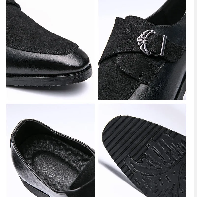 Retro Metal Buckle Leather Splicing Synthetic Suede Wearable Business Casual Men Dress Shoes