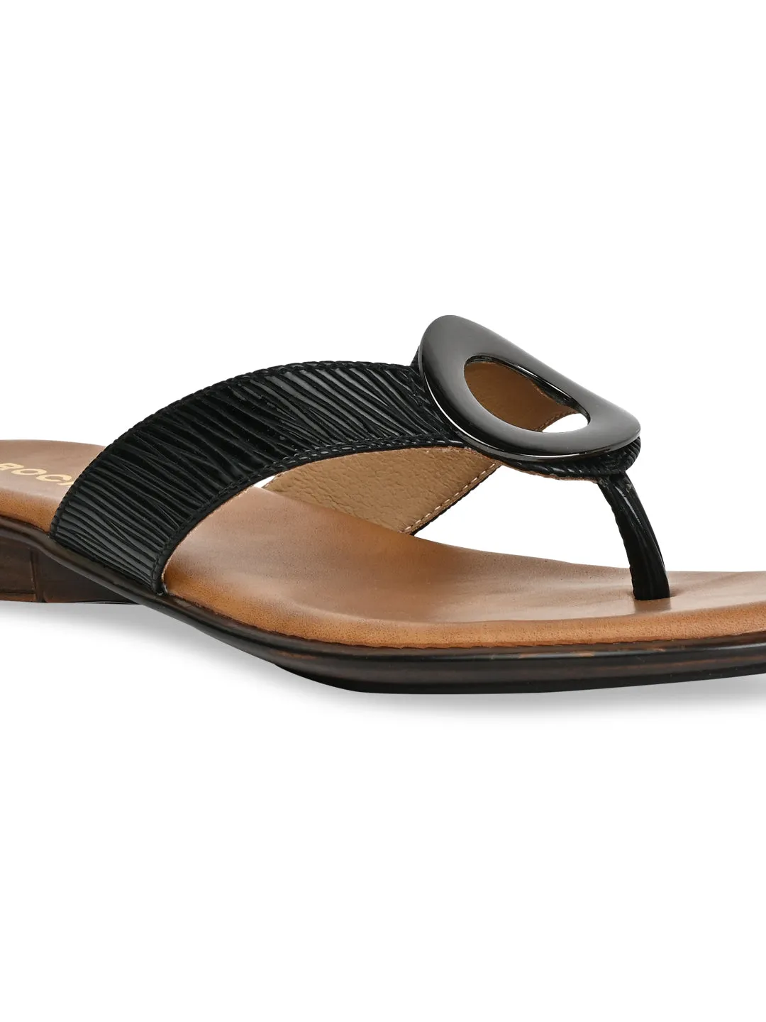 Rocia By Regal Black Women Casual Thongs With Buckle