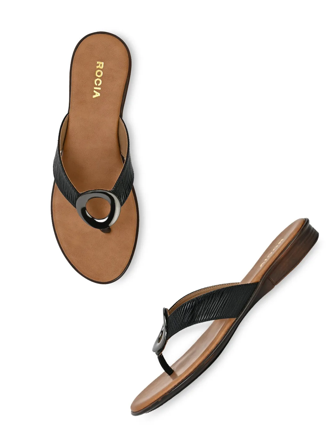 Rocia By Regal Black Women Casual Thongs With Buckle