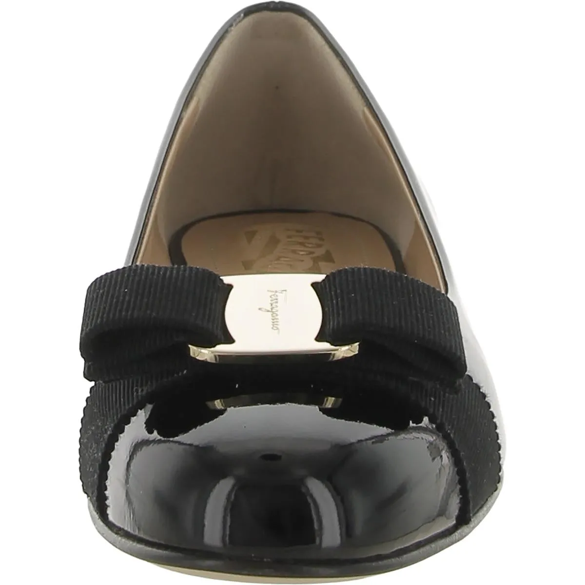 Salvatore Ferragamo Womens Patent Leather Bow Ballet Flats