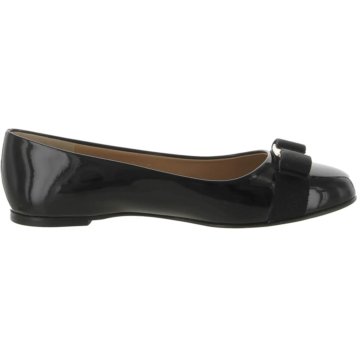 Salvatore Ferragamo Womens Patent Leather Bow Ballet Flats