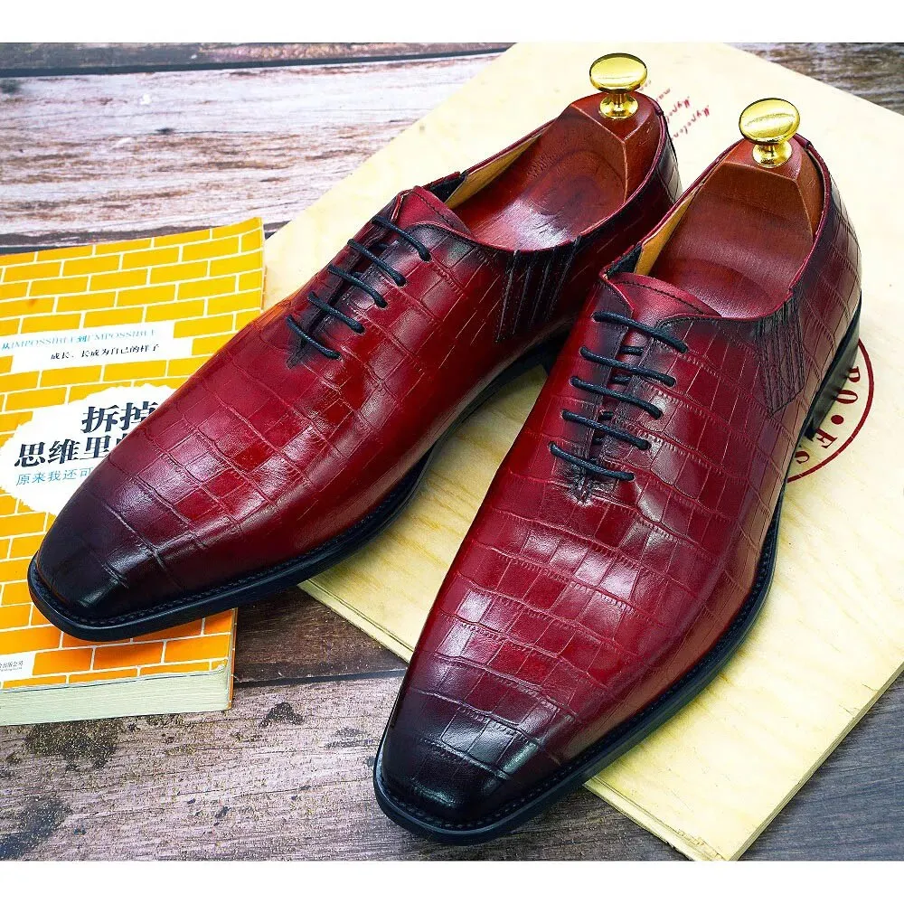 Shoes for Men Handmade Classic Crocodile Print Oxford Shoes
