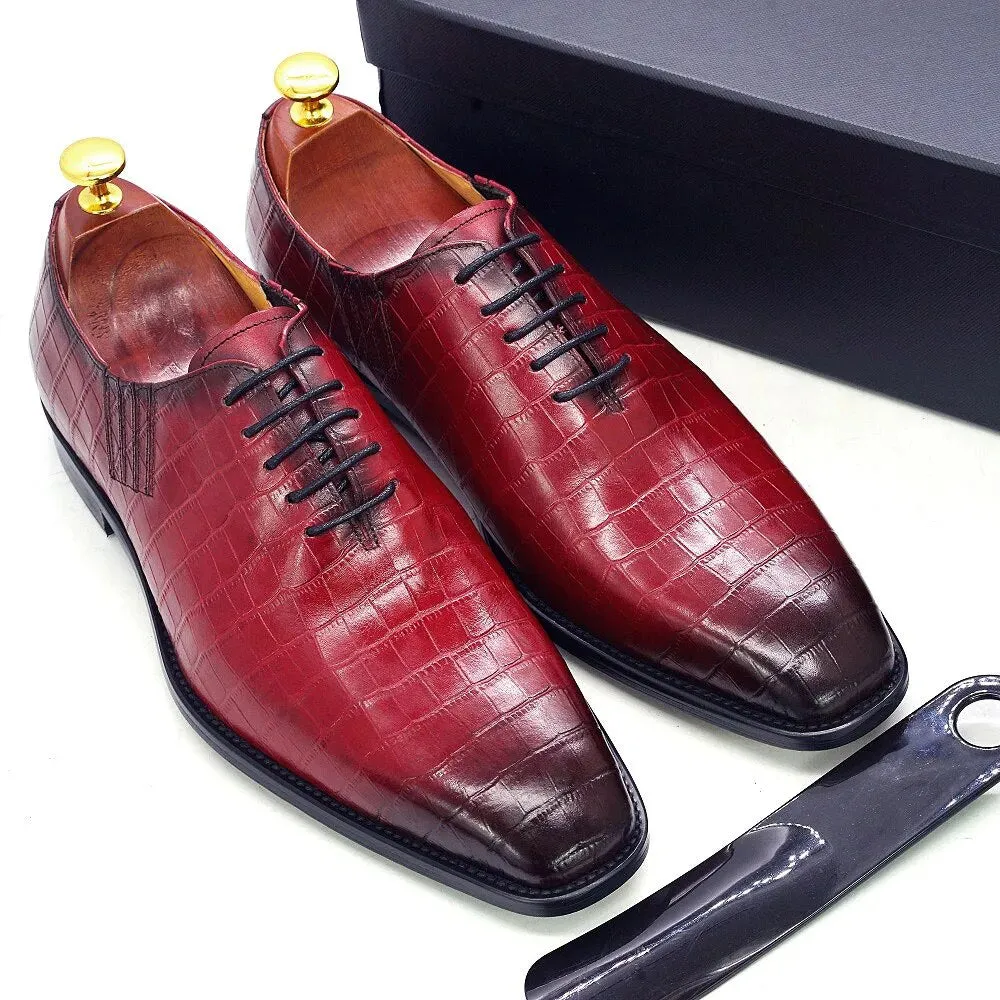 Shoes for Men Handmade Classic Crocodile Print Oxford Shoes