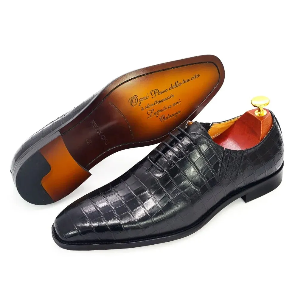 Shoes for Men Handmade Classic Crocodile Print Oxford Shoes
