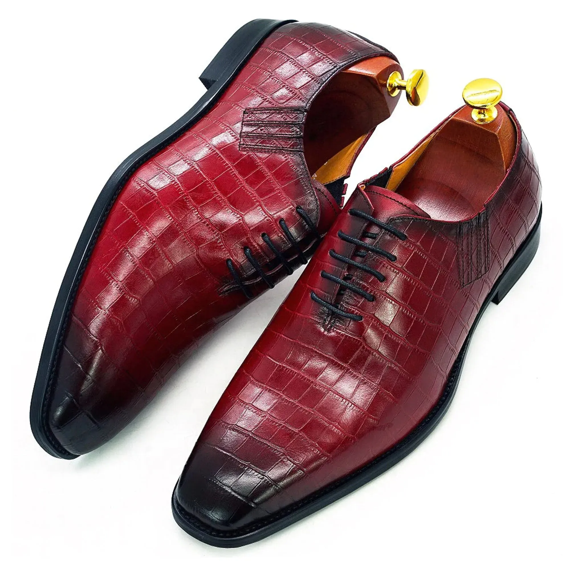 Shoes for Men Handmade Classic Crocodile Print Oxford Shoes