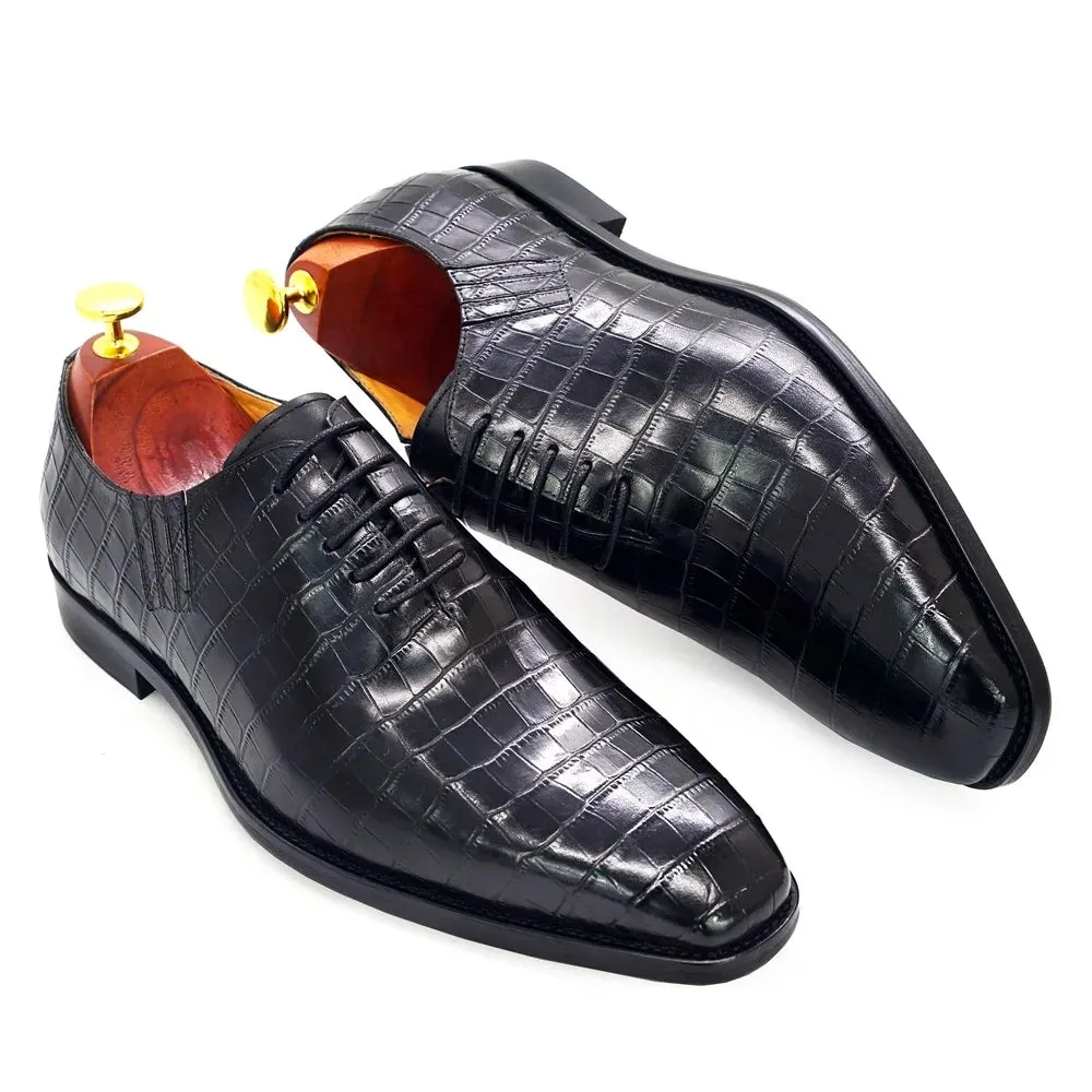Shoes for Men Handmade Classic Crocodile Print Oxford Shoes