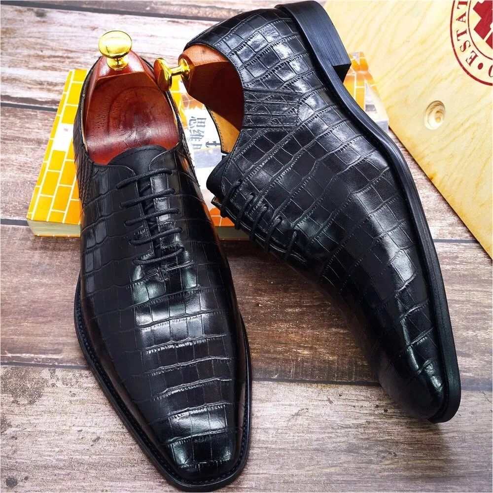 Shoes for Men Handmade Classic Crocodile Print Oxford Shoes
