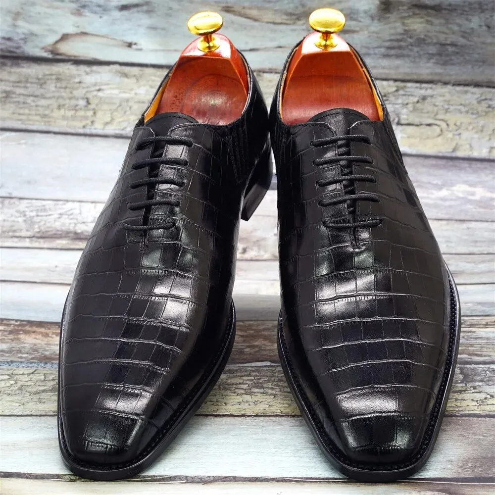 Shoes for Men Handmade Classic Crocodile Print Oxford Shoes