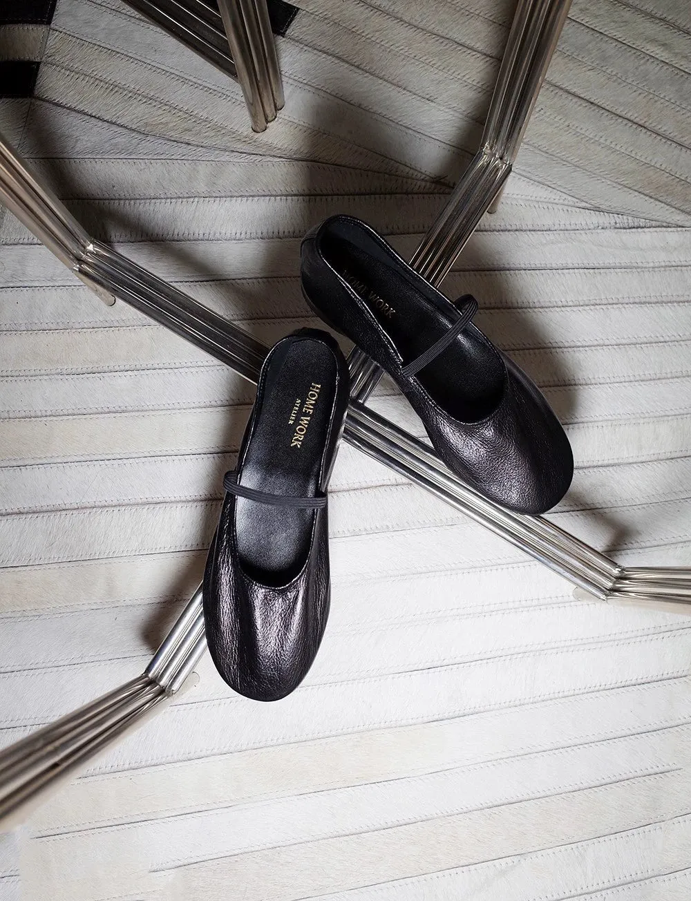 Silver Ballet Flats with Strap