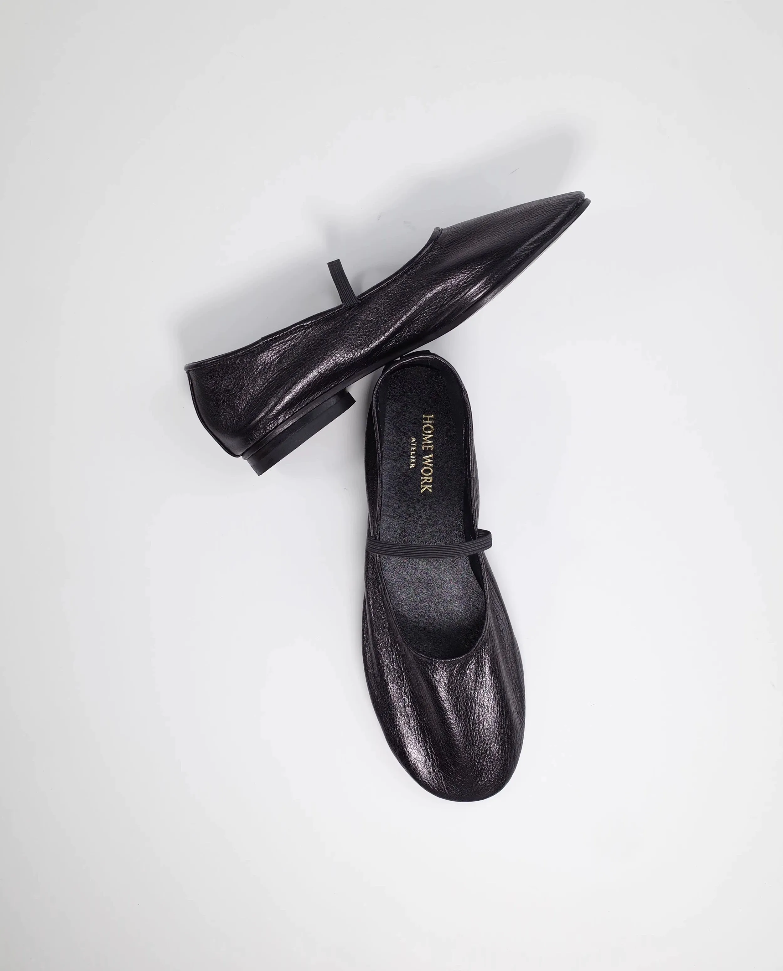 Silver Ballet Flats with Strap