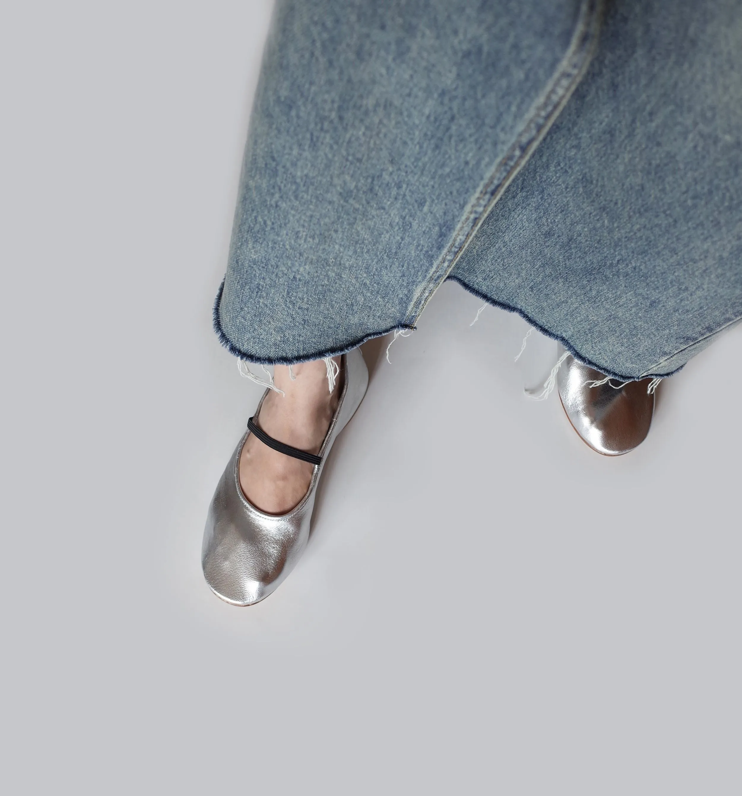 Silver Ballet Flats with Strap