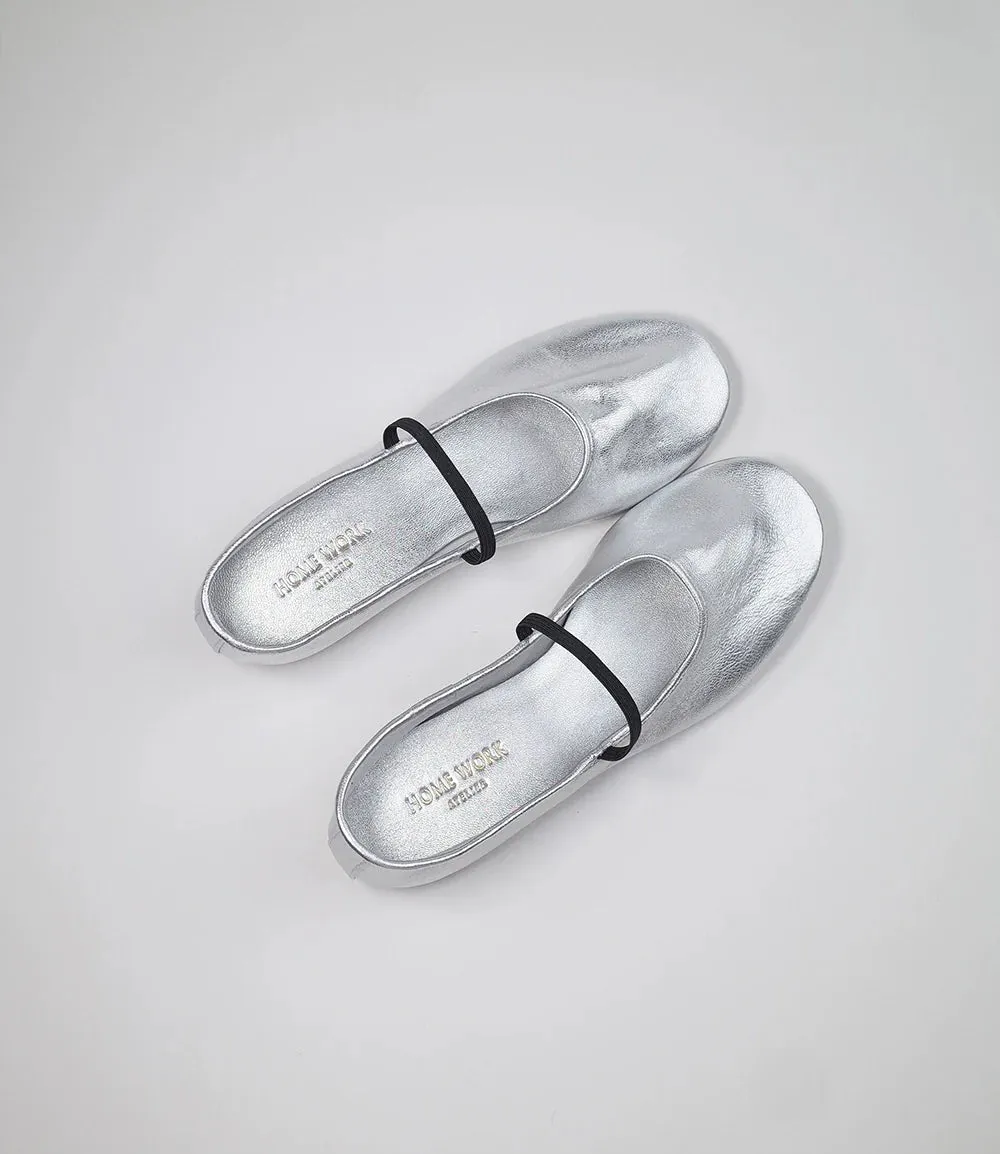 Silver Ballet Flats with Strap