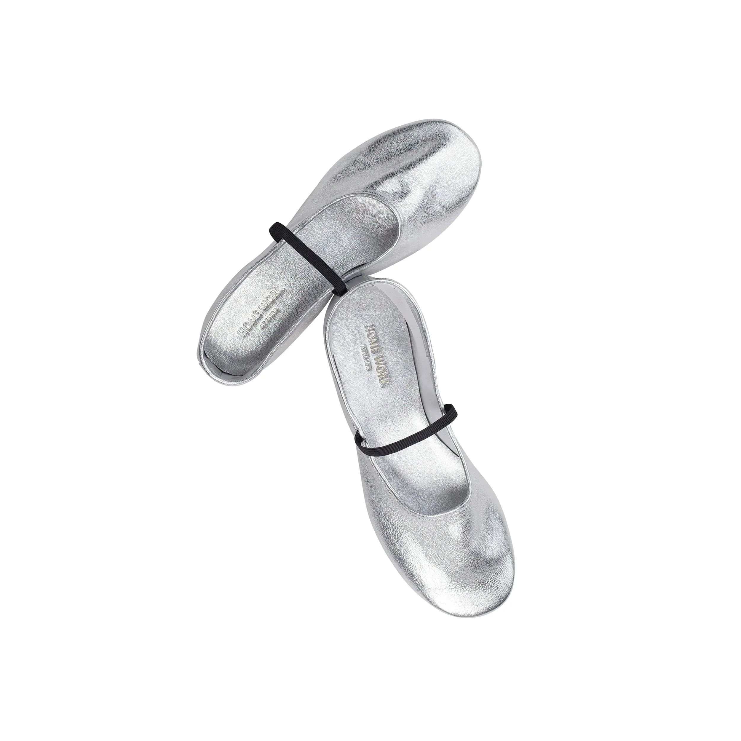 Silver Ballet Flats with Strap