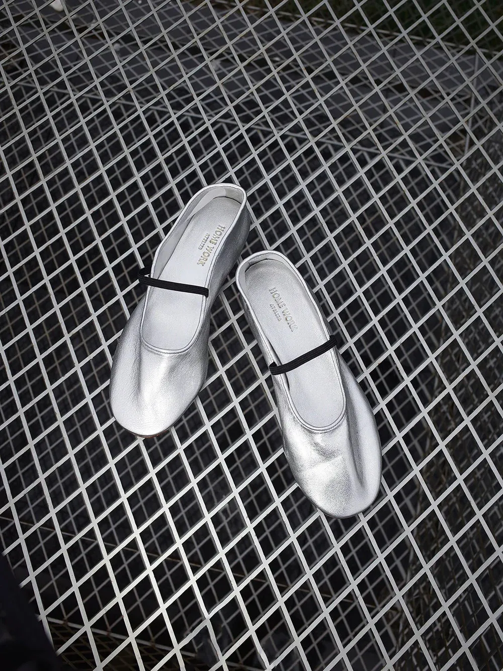 Silver Ballet Flats with Strap