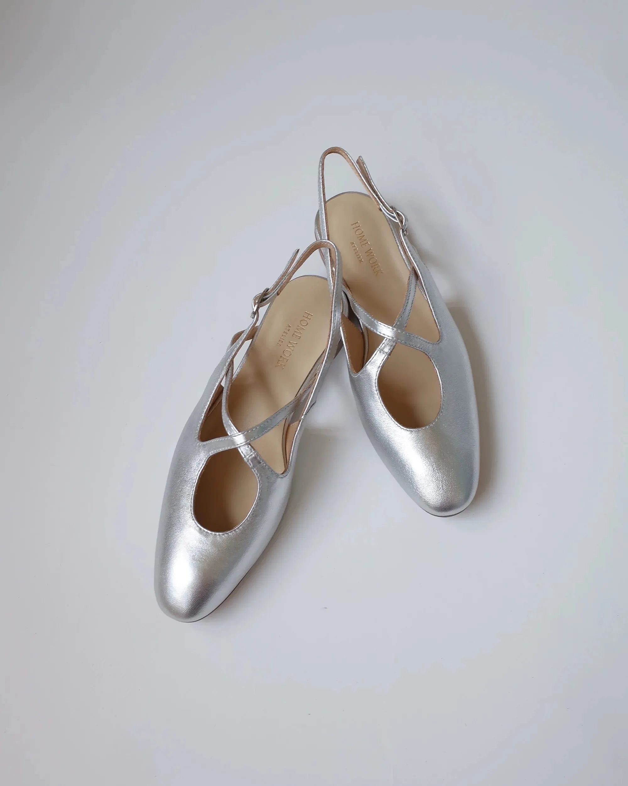 Silver Metallic Cross Strap Flats