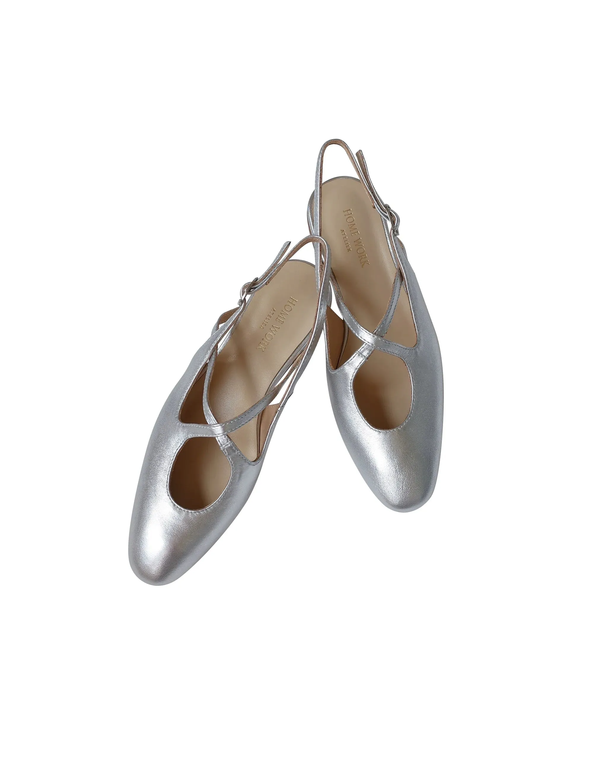Silver Metallic Cross Strap Flats