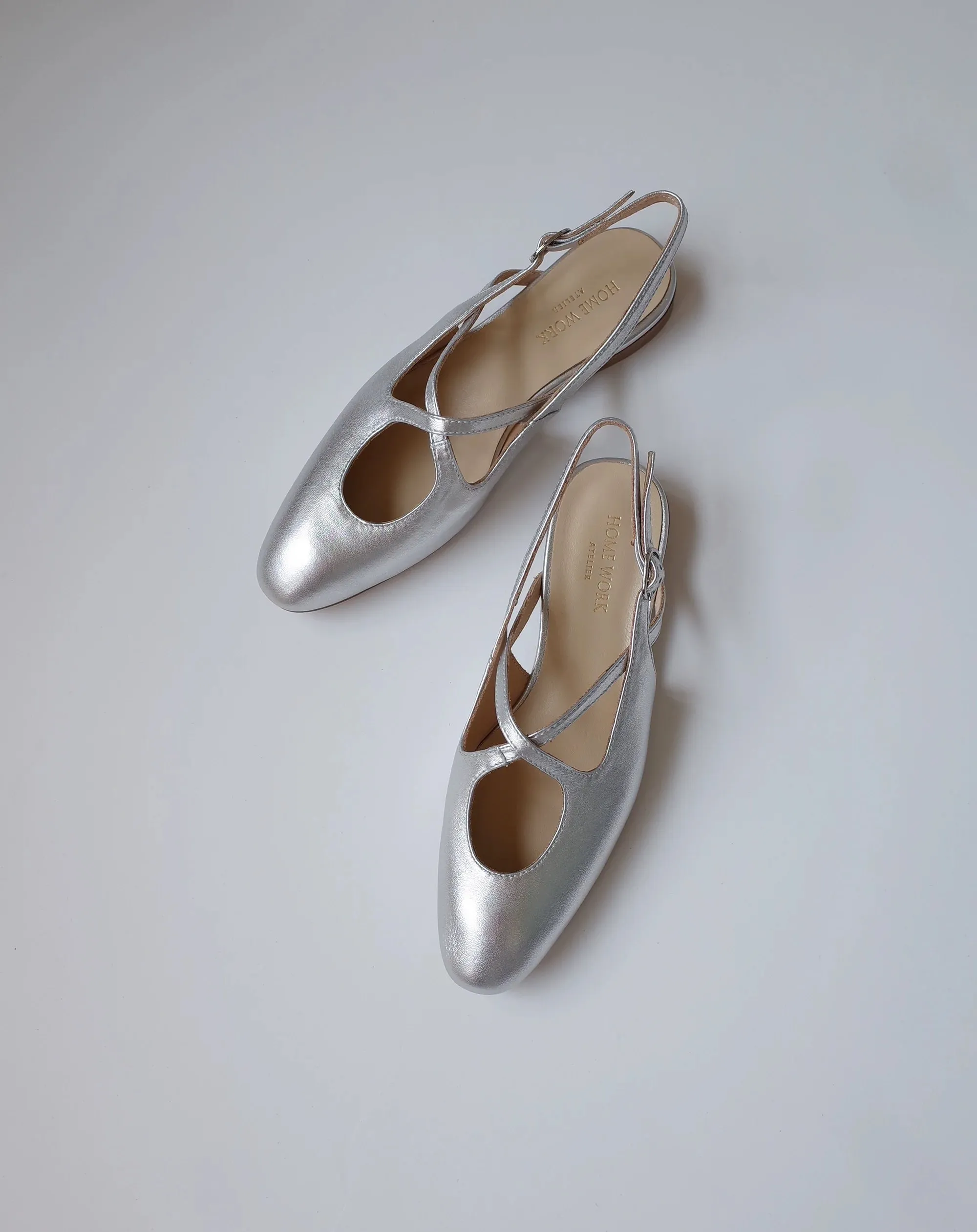Silver Metallic Cross Strap Flats