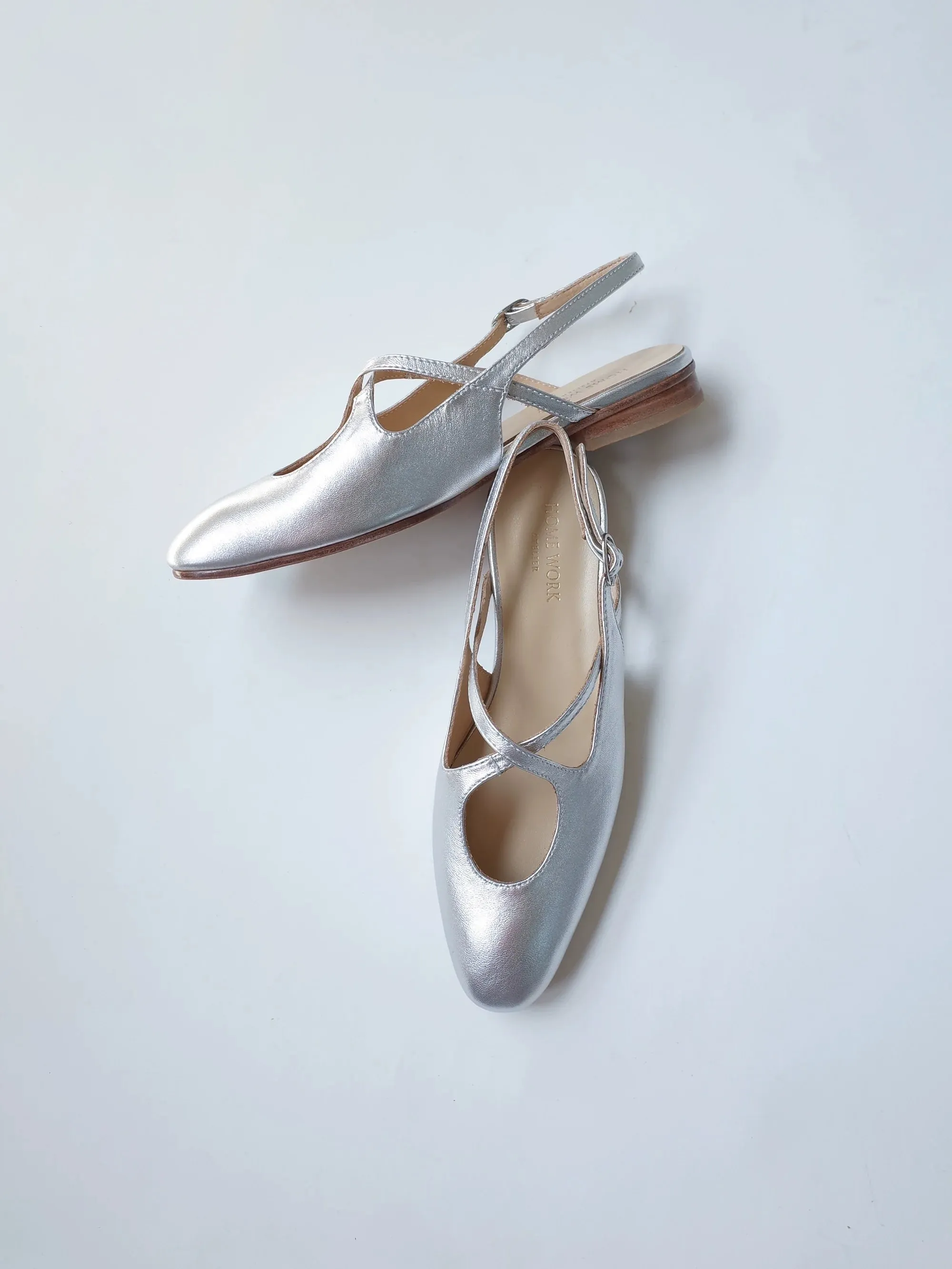 Silver Metallic Cross Strap Flats
