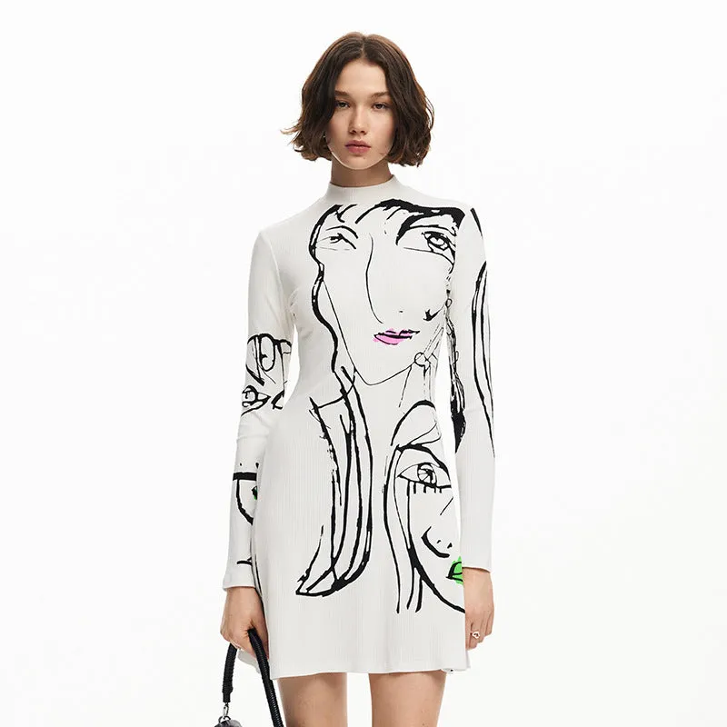 Stylish Printed Long-Sleeved Casual Dress for Effortless Everyday Elegance