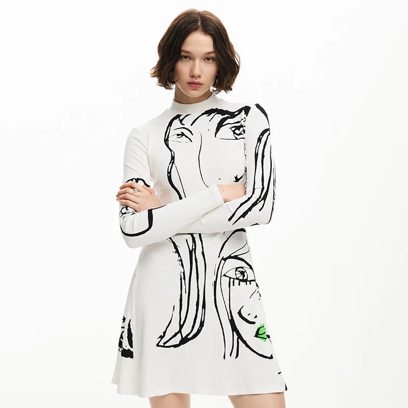 Stylish Printed Long-Sleeved Casual Dress for Effortless Everyday Elegance