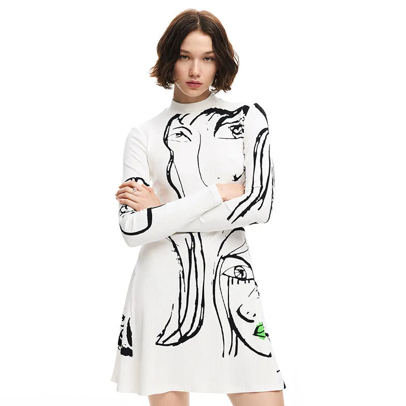 Stylish Printed Long-Sleeved Casual Dress for Effortless Everyday Elegance