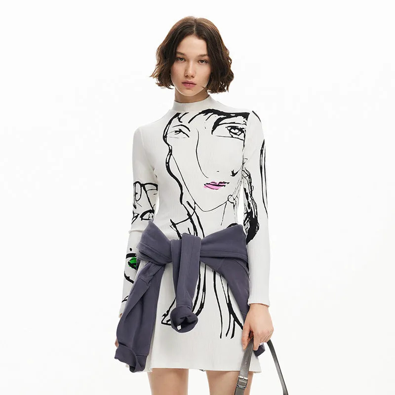 Stylish Printed Long-Sleeved Casual Dress for Effortless Everyday Elegance