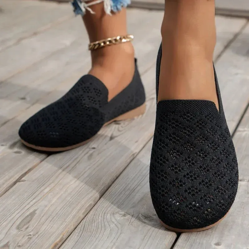 Summer Mesh Fabrics Breathable Flats Women Shoes Ventilate Lace Leisure Loafers Mom Shoes Comfort Casual Light Sneakers