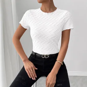 Summer New Texture Solid Color Round Neck Short Sleeve Commuter Style Ladies Top