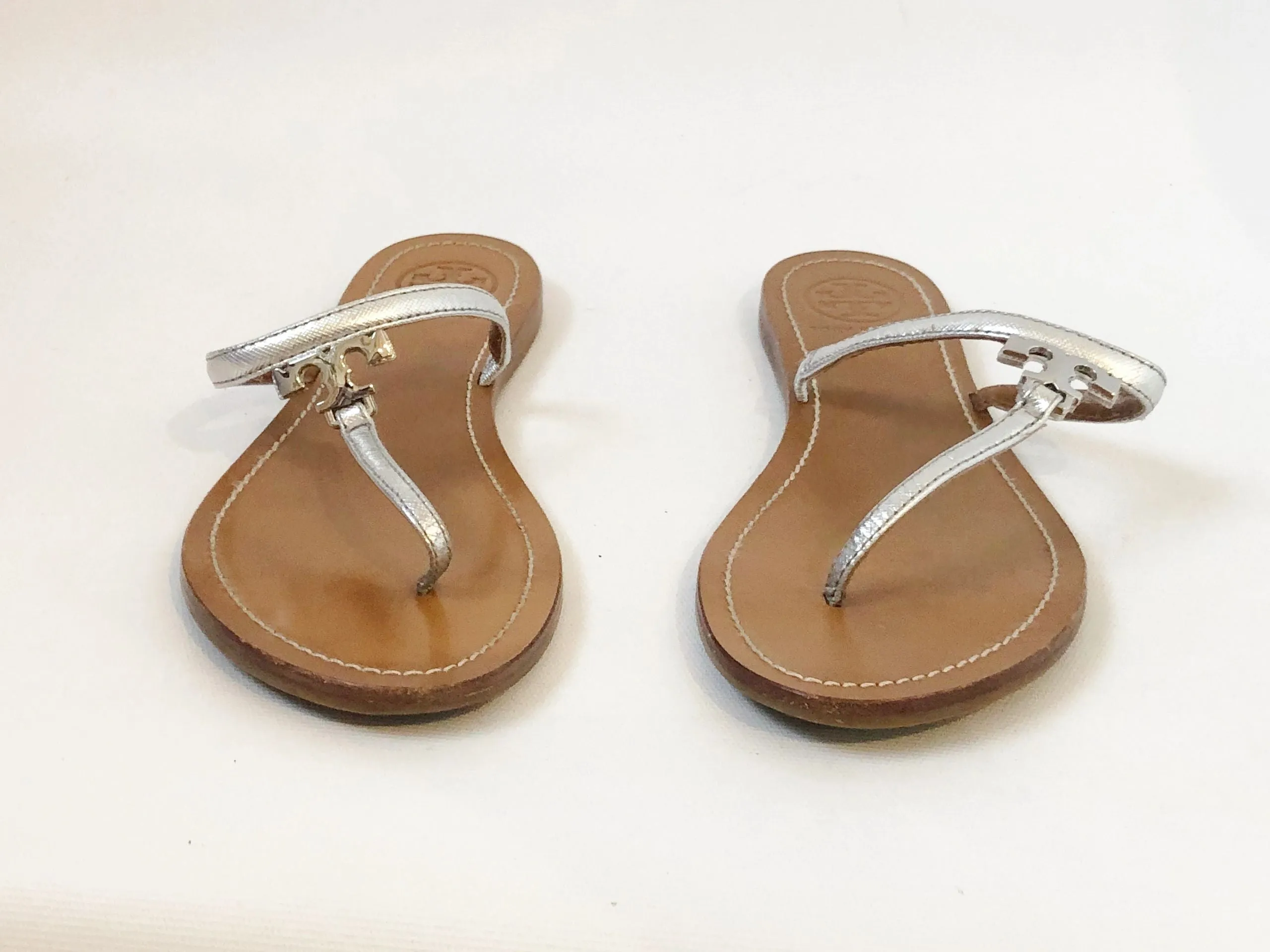 Tory Burch Silver Flip-Flops Size 8
