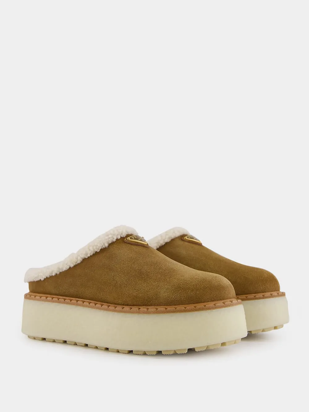 Triangle-Logo Shearling-Lined Slippers