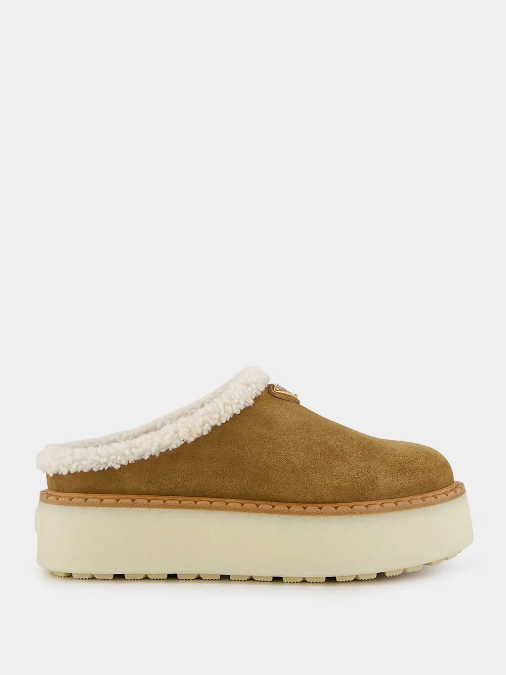 Triangle-Logo Shearling-Lined Slippers