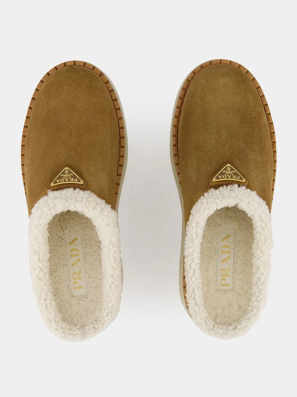 Triangle-Logo Shearling-Lined Slippers