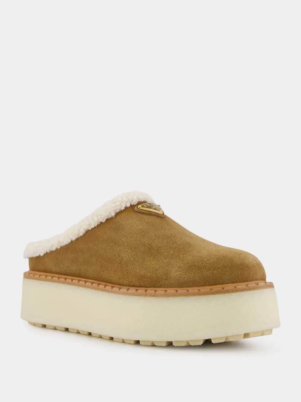 Triangle-Logo Shearling-Lined Slippers