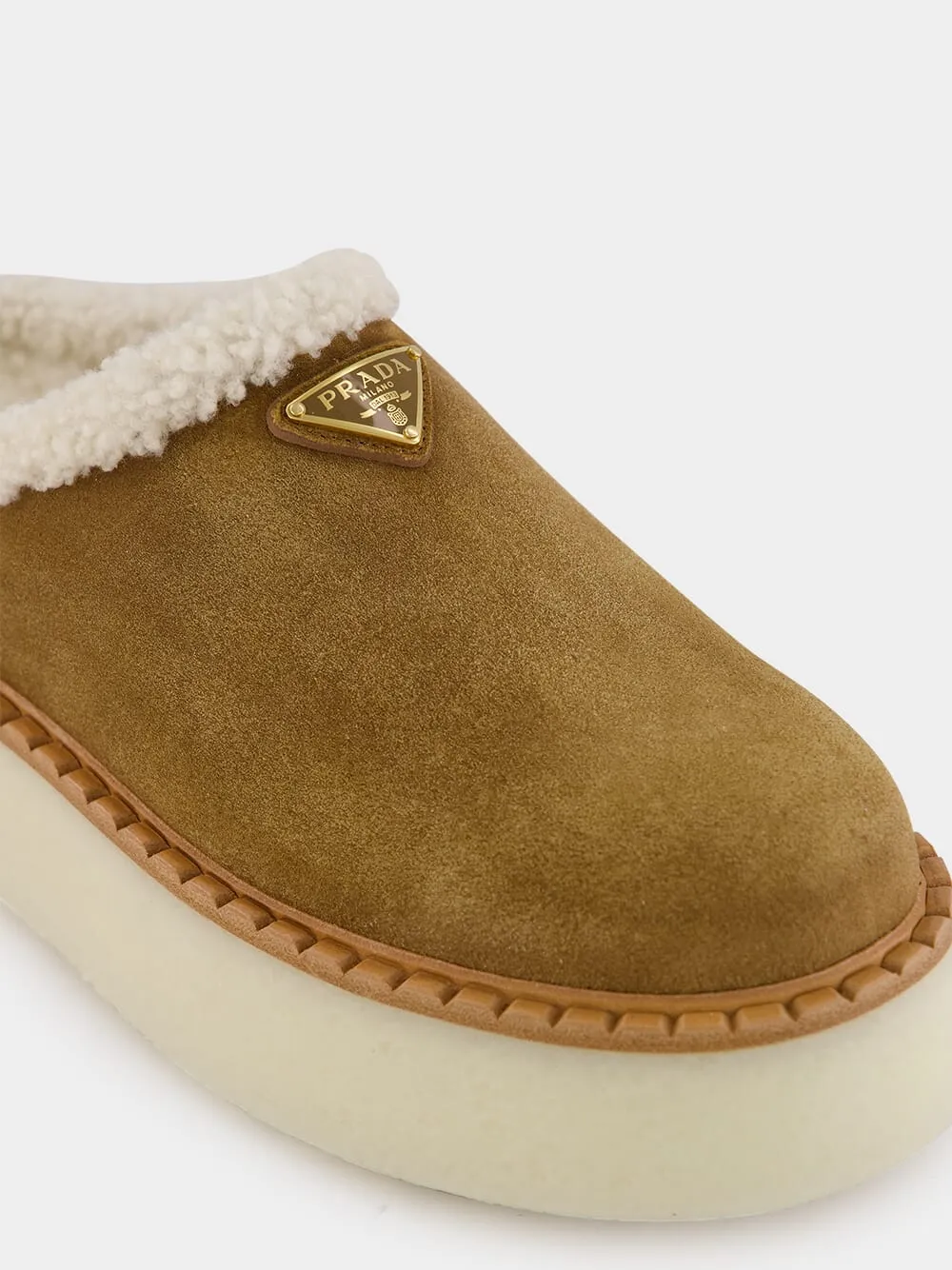 Triangle-Logo Shearling-Lined Slippers