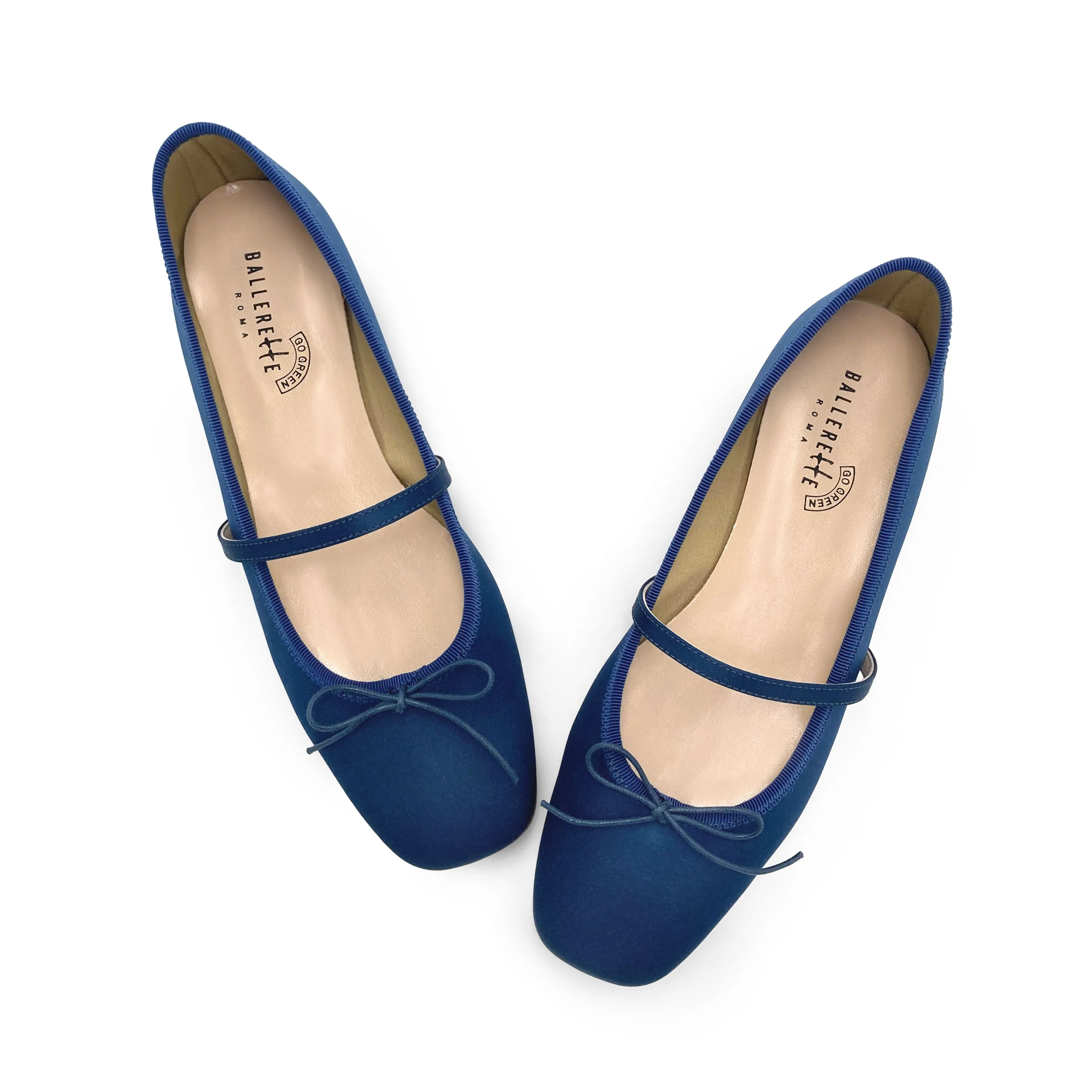 TT GO GREEN Collection - Blue Satin Mary Jane Ballet Flats in ECO Fabric