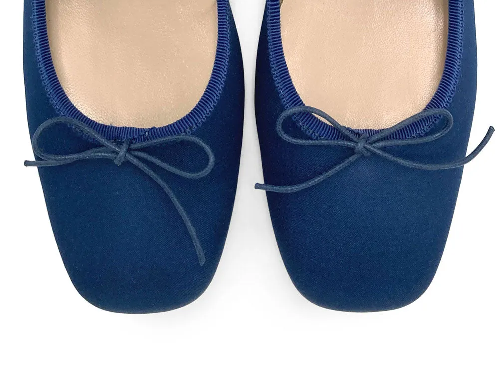 TT GO GREEN Collection - Blue Satin Mary Jane Ballet Flats in ECO Fabric