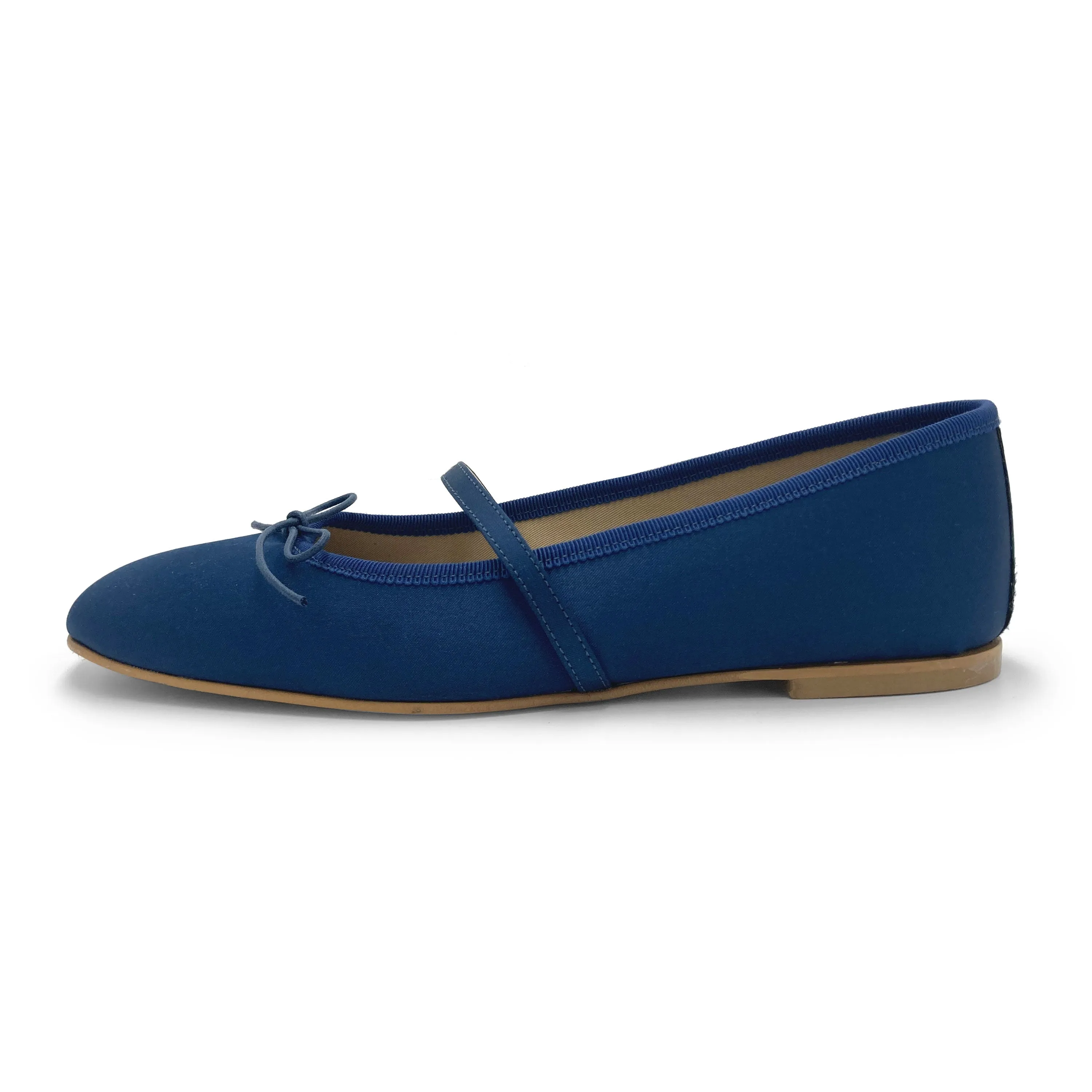 TT GO GREEN Collection - Blue Satin Mary Jane Ballet Flats in ECO Fabric
