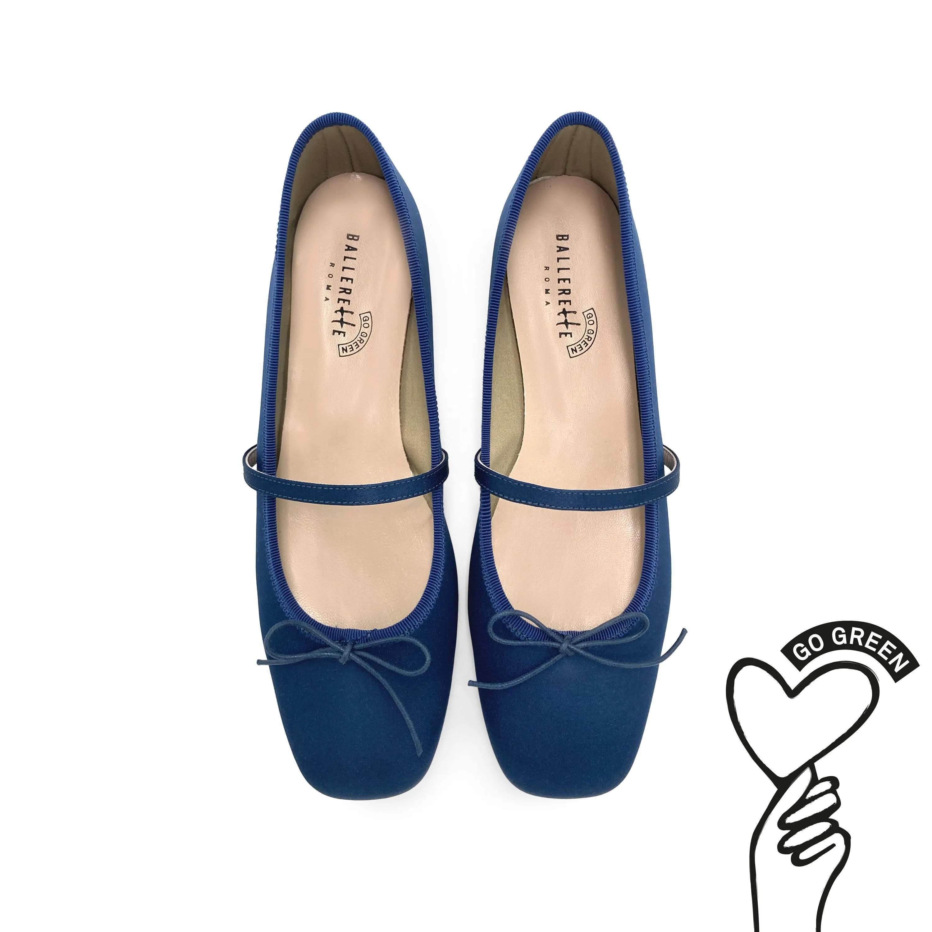 TT GO GREEN Collection - Blue Satin Mary Jane Ballet Flats in ECO Fabric