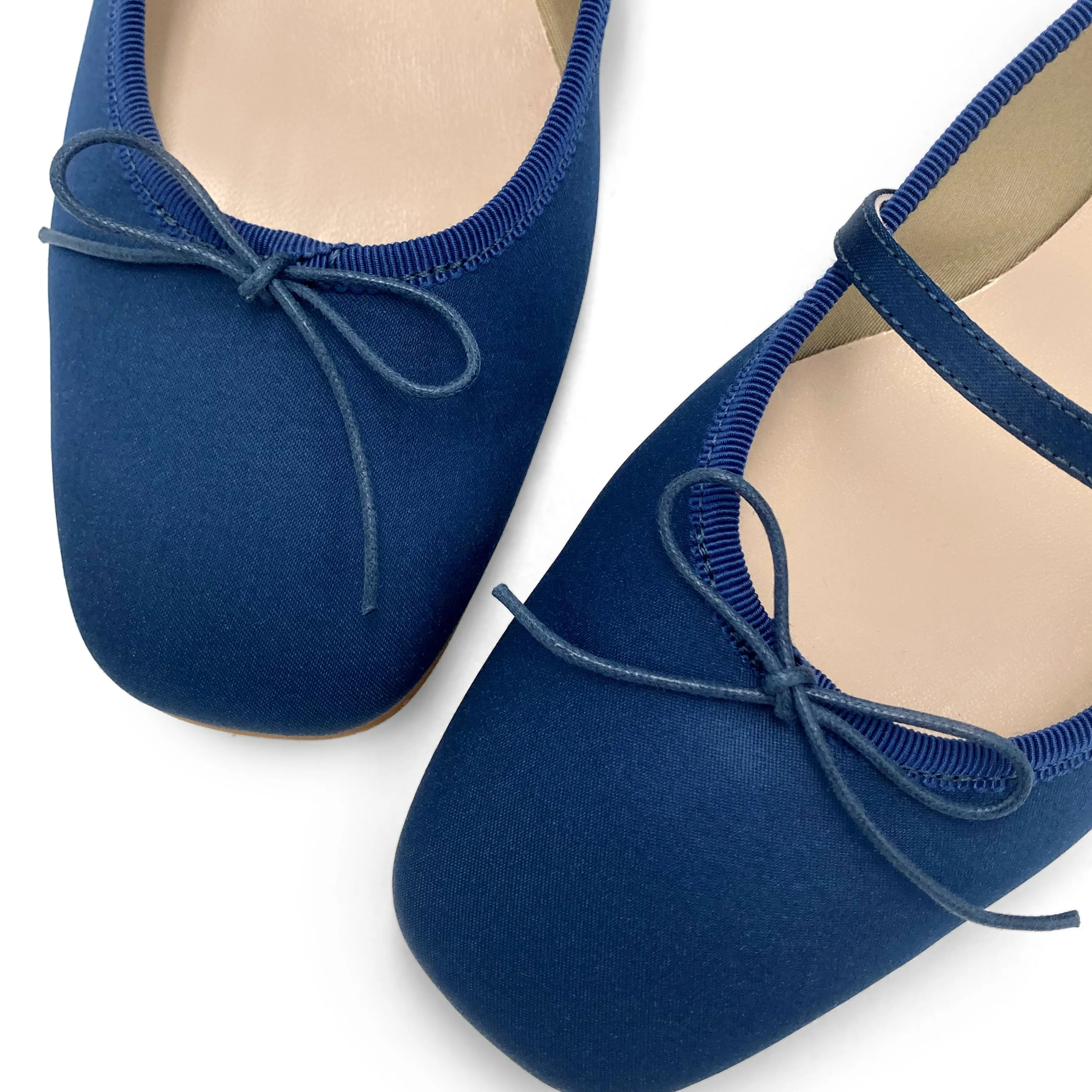 TT GO GREEN Collection - Blue Satin Mary Jane Ballet Flats in ECO Fabric