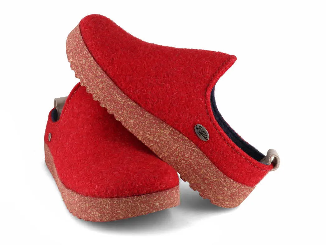 Tuffeln® modern Women's Felt Clogs «Rasant», red