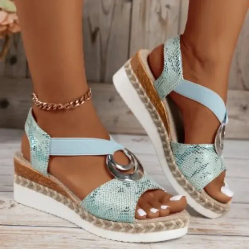 Velvet Shoes Med High Heel Sandal for Women Open Toe Suit Female Beige Large Size Clogs Wedge Muffins shoe Buckle Strap Suede Me