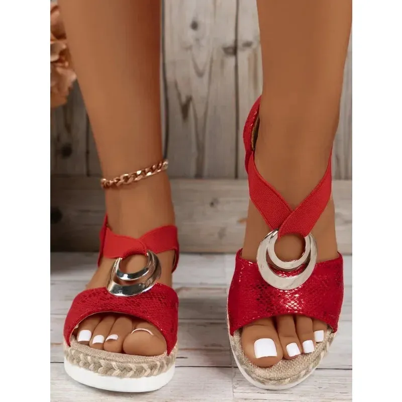 Velvet Shoes Med High Heel Sandal for Women Open Toe Suit Female Beige Large Size Clogs Wedge Muffins shoe Buckle Strap Suede Me