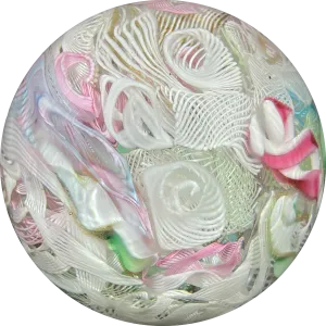 Vintage Magnum Murano Pastel Colored Ribbon Twists and Latticinio Scramble Glass Art Paperweight