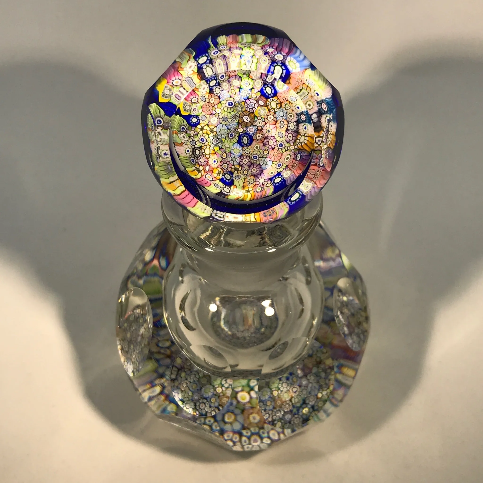 Vintage Perthshire Art Glass Paperweight Bottle Faceted Closepack Millefiori