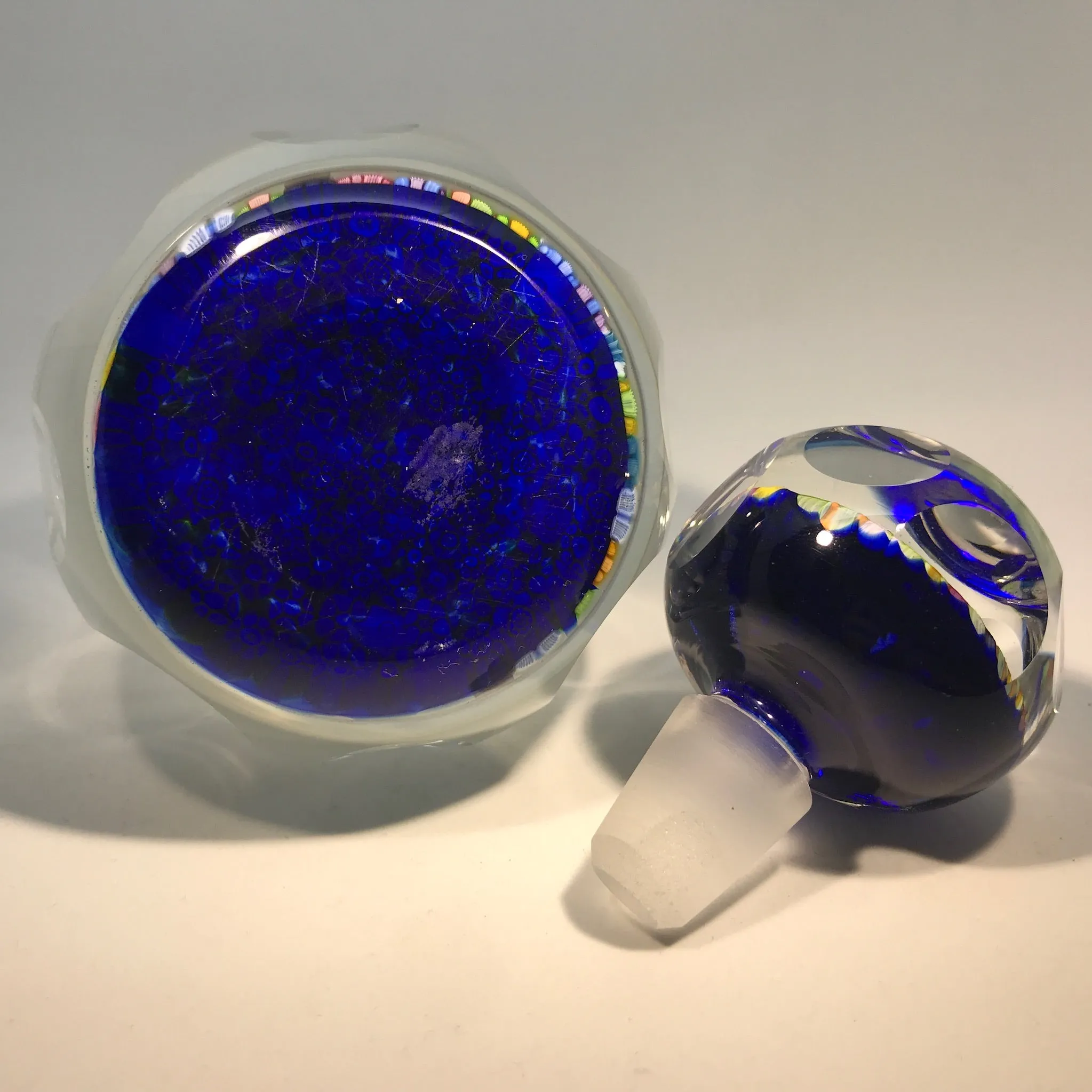 Vintage Perthshire Art Glass Paperweight Bottle Faceted Closepack Millefiori