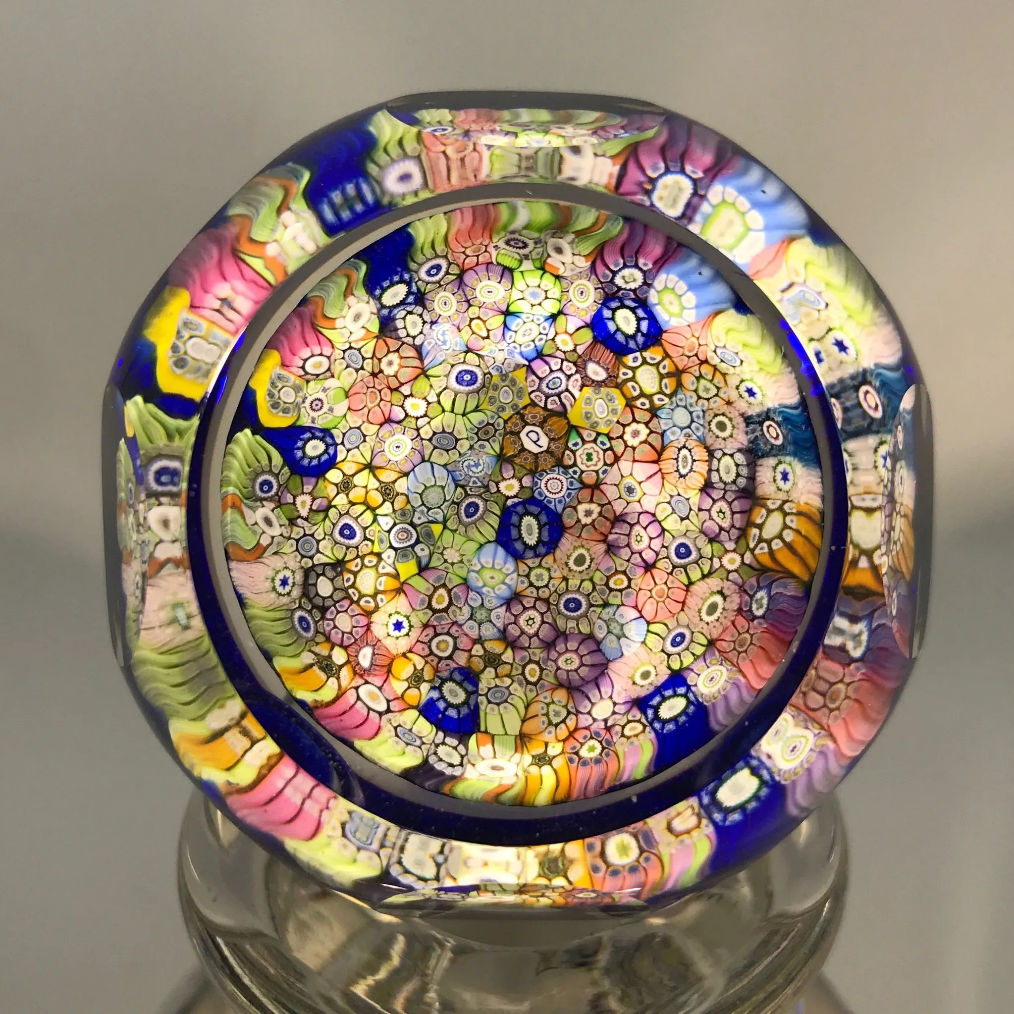 Vintage Perthshire Art Glass Paperweight Bottle Faceted Closepack Millefiori