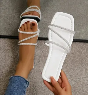White Rhinestone Flats