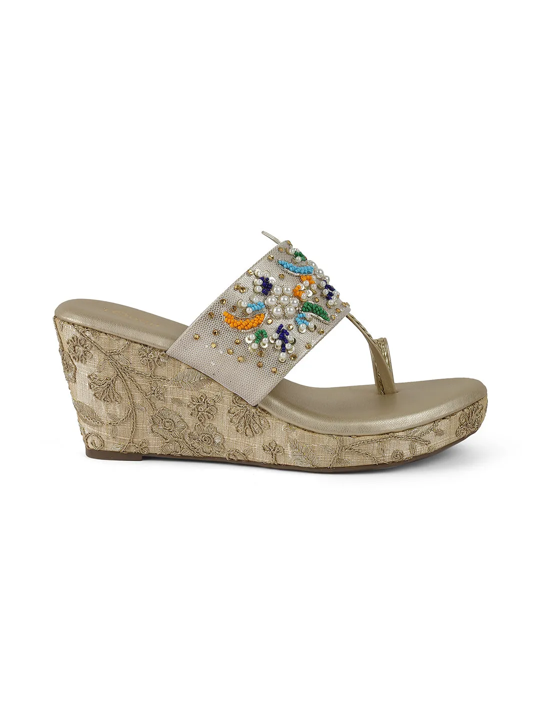 Women Footwear Flatform Heel V Shape Upper Synthetic Bottom Ethnic Wear Sandals